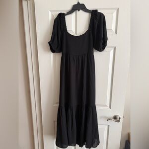 Madewell Crinkled Tie Back Midi Black Dress